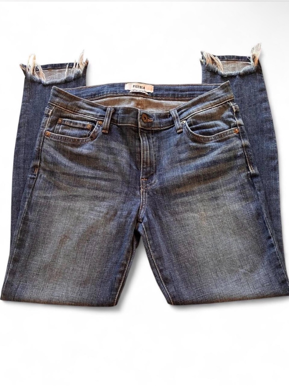 pistola Cropped Frayed-Hem Blue Wash Ankle Jeans